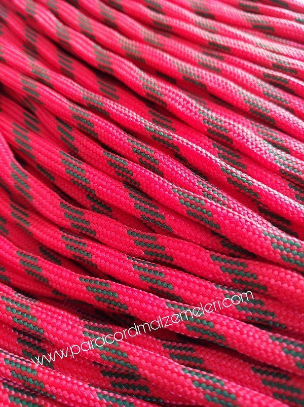 Paracord 550 Paracord Bileklik İpi Kırmızı Renk Siyah Şeritli