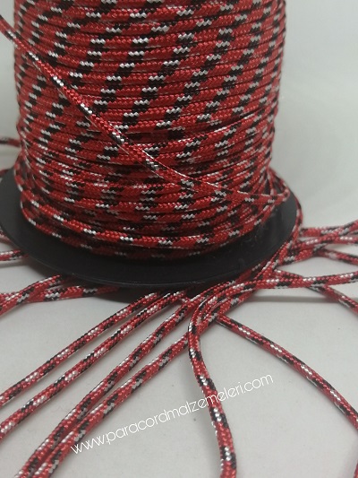 2 mm Paracord İp KırmızI Siyah Beyaz Renk 45 Metre Makara Sargı