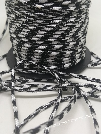 2 mm Paracord İp Siyah Beyaz Renk 45 Metre Makara Sargı