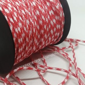 2 mm Paracord İp Kırmızı Beyaz Renk 45 Metre Makara Sargı - Görsel 2