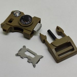 Ateş Başlatıcılı, Pusula,Termometre ve Düdüklü Paracord Klips Kahve Renk - Görsel 2