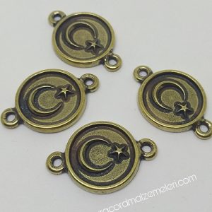 Paracord Bileklik Aksesuar Ay Yıldız Bayrak Yuvarlak Model Bronz Renk - Görsel 5