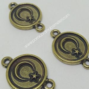 Paracord Bileklik Aksesuar Ay Yıldız Bayrak Yuvarlak Model Bronz Renk - Görsel 3