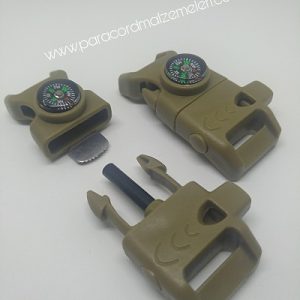 ATEŞ BAŞLATICI, PUSULALI, DÜDÜKLÜ AÇIK HAKİ YEŞİL RENK PARACORD KLİPS - Görsel 1