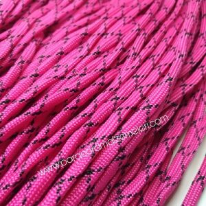 Paracord 550 İp, Paracord Paraşüt Bileklik İpi Koyu Pembe Renk Siyah Çapraz Şerit - Görsel 1