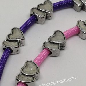 Paracord Aksesuar İkiz Kalp Boncuk Gümüş Renk - Görsel 1