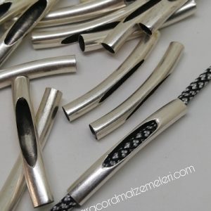 Paracord Aksesuar Tüp Boncuk Kavisli Model Gümüş Renk - Görsel 1