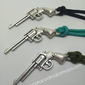 Paracord Anahtarlık ve Kolye Aksesuar Uzun Namlu Tabanca Gümüş Renk - Görsel 2
