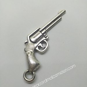 Paracord Anahtarlık ve Kolye Aksesuar Uzun Namlu Tabanca Gümüş Renk - Görsel 1