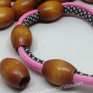 Paracord Bileklik Aksesuar Ahşap Boncuk Silindir Model Turuncu Renk - Görsel 2