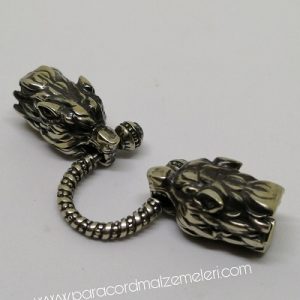 Paracord Bileklik Aksesuar Klips Çift Baş Kurt Gümüş Renk - Görsel 3