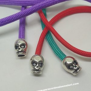 Paracord Bileklik Aksesuar Yuvarlak Model Kuru Kafa Gümüş Renk - Görsel 2