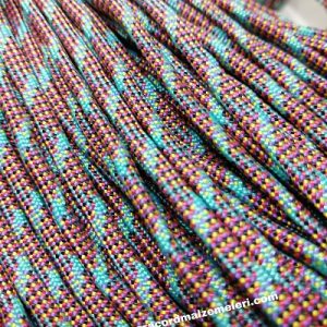 Paracord 550 İp, Paracord Paraşüt Bileklik İpi Ebruli Renk Turkuaz Mavi Şerit - Görsel 2