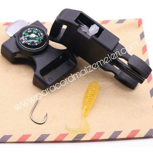 Ateş Başlatıcılı, Pusula,Düdüklü ve Olta Takımlı Paracord Klips - Görsel 2