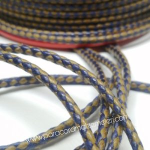 Paracord Bileklik İpi Burgulu Mumlu İp Mavi Kahve Renk 4 mm - Görsel 2