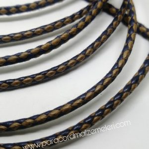Paracord Bileklik İpi Burgulu Mumlu İp Mavi Kahve Renk 4 mm - Görsel 1