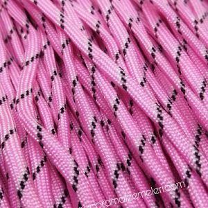 Paracord 550 İp, Paracord Paraşüt Bileklik İpi Açık Pembe Renk Siyah Şerit  - Görsel 2