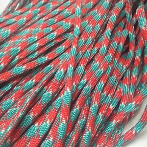 Paracord 550 İp, Paracord Paraşüt Bileklik İpi Turkuaz Yeşil Renk Kırmızı Şerit - Görsel 1