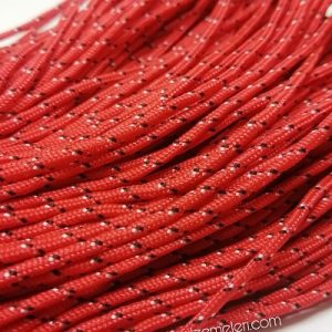 Paracord İp , Paracord Bileklik İpi Kırmızı Renk Siyah Beyaz Nokta Desen 2 mm - Görsel 1
