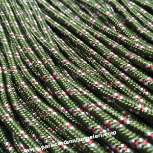 PARACORD İP, PARACORD BİLEKLİK AKSESUAR İPİ HAKİ YEŞİL RENK KIRMIZI BEYAZ ŞERİT 3 mm - Görsel 2