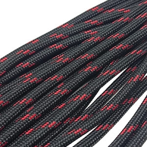4 mm Paracord İp Siyah Renk Kırmızı Şerit - Görsel 1