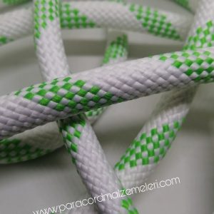Paracord İp, Pet Tasma İpi 12 mm Beyaz Renk Yeşil Şerit - Görsel 2
