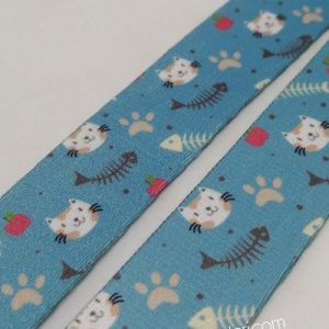Recycled Baskılı Kolon 25 mm Kedi Balık Desen - Görsel 1