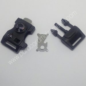 Ateş Başlatıcılı, Pusula,Termometre ve Düdüklü Paracord Klips Siyah Renk - Görsel 4