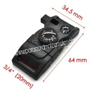 Ateş Başlatıcılı, Pusula,Termometre ve Düdüklü Paracord Klips Siyah Renk - Görsel 3