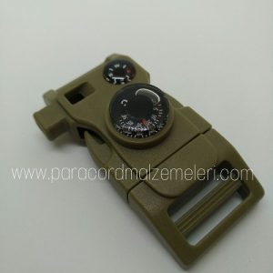 Ateş Başlatıcılı, Pusula,Termometre ve Düdüklü Paracord Klips Kahve Renk - Görsel 8